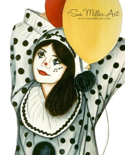 Polka Dot Clown with Balloons Print